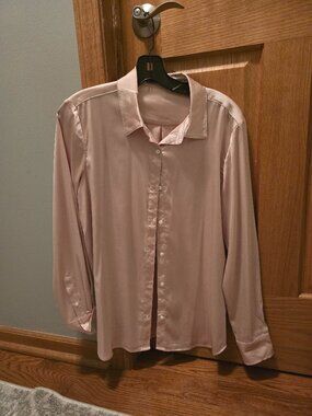 J McLaughlin gold silky button down blouse size medium